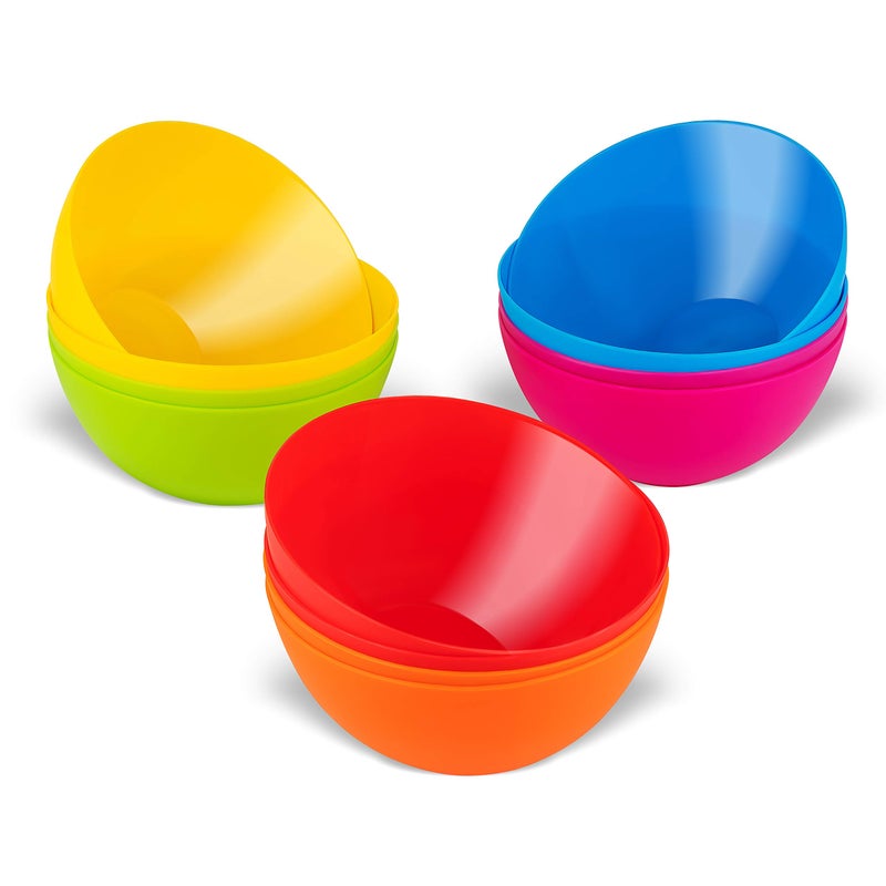 PLASKIDY Plastic Bowls Set of 12 Kids Bowls - 24 Oz Microwave & Dishwasher Safe, BPA Free, Brightly Colored for Cereal, Soup, Snack, Fruit or Salad - Image 4